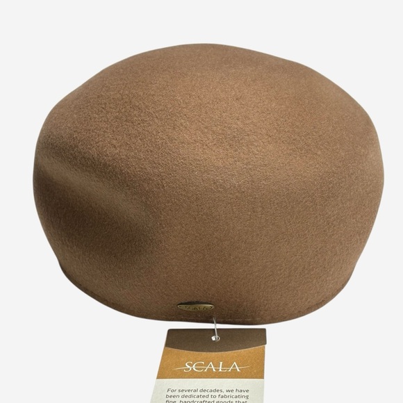 Scala Cuffley Wool Felt Driving Cap Hat XL Tan Water Repellent Newsboy Cabby NEW - Picture 3 of 10